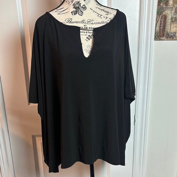 Joseph Ribkoff Black Jersey Stretch Blouse Silver Keyhole - Picture 1 of 7